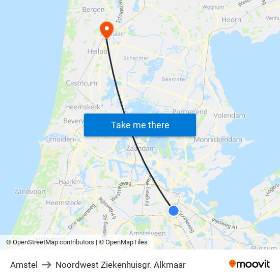 Amstel to Noordwest Ziekenhuisgr. Alkmaar map