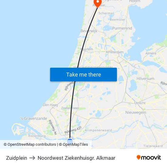 Zuidplein to Noordwest Ziekenhuisgr. Alkmaar map