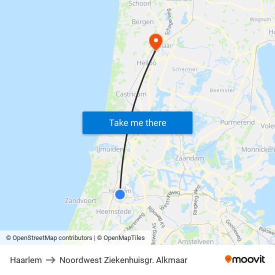 Haarlem to Noordwest Ziekenhuisgr. Alkmaar map