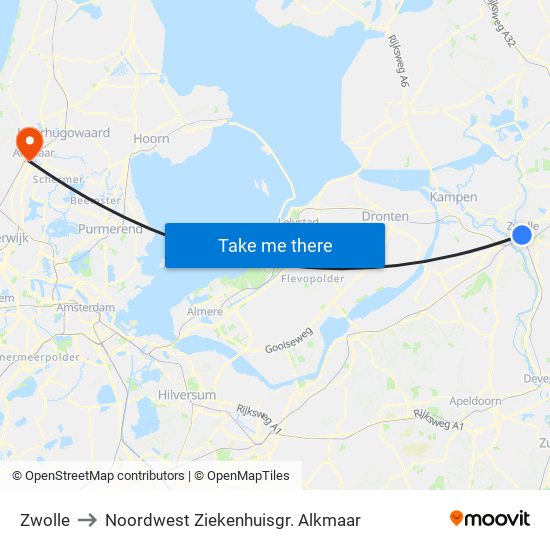 Zwolle to Noordwest Ziekenhuisgr. Alkmaar map