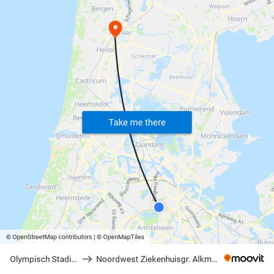 Olympisch Stadion to Noordwest Ziekenhuisgr. Alkmaar map