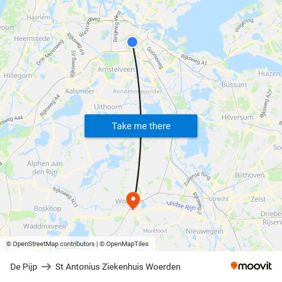 De Pijp to St Antonius Ziekenhuis Woerden map