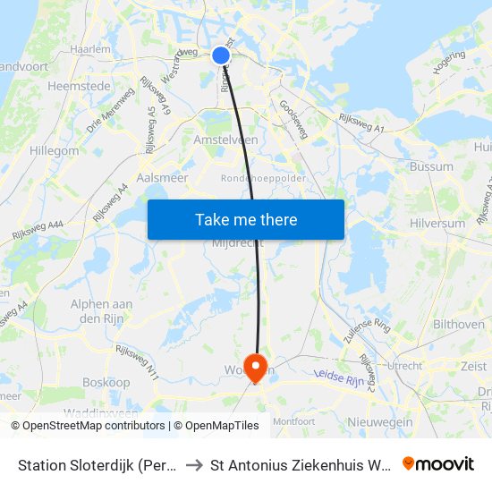 Station Sloterdijk (Perron N) to St Antonius Ziekenhuis Woerden map