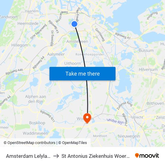 Amsterdam Lelylaan to St Antonius Ziekenhuis Woerden map