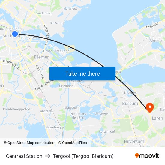 Centraal Station to Tergooi (Tergooi Blaricum) map