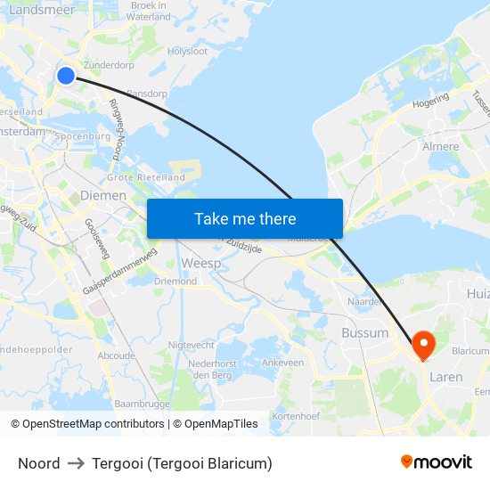 Noord to Tergooi (Tergooi Blaricum) map