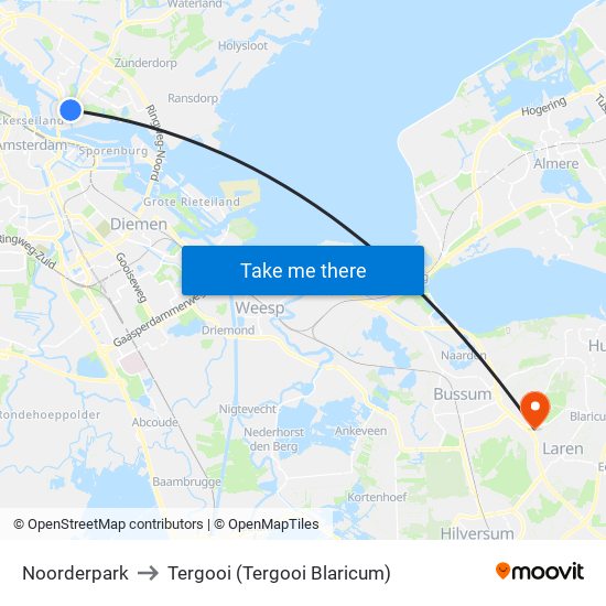 Noorderpark to Tergooi (Tergooi Blaricum) map