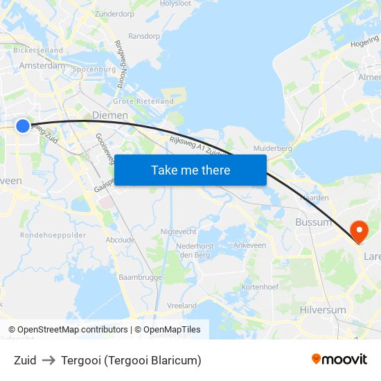 Zuid to Tergooi (Tergooi Blaricum) map