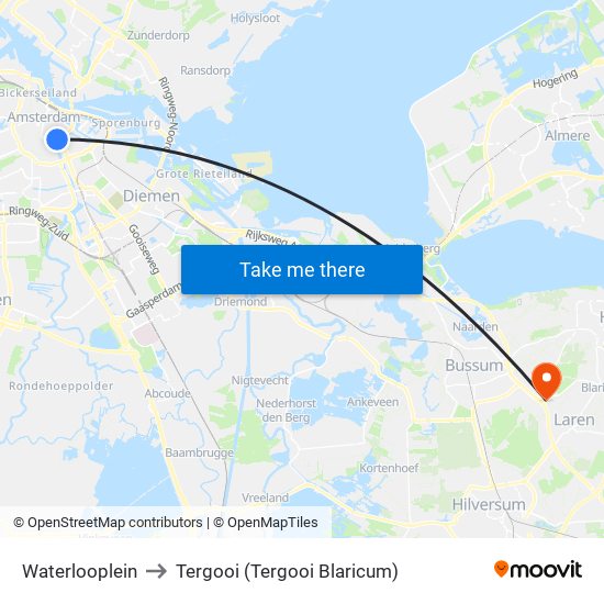 Waterlooplein to Tergooi (Tergooi Blaricum) map