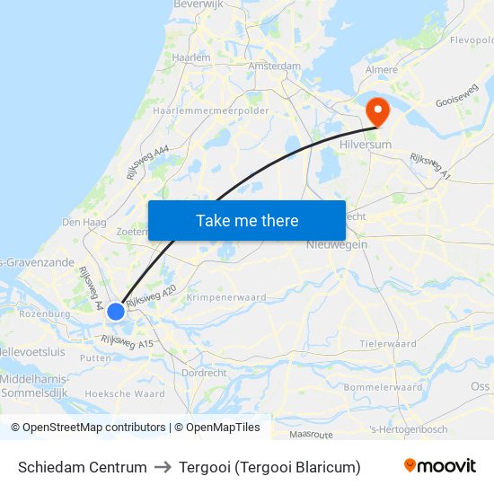 Schiedam Centrum to Tergooi (Tergooi Blaricum) map