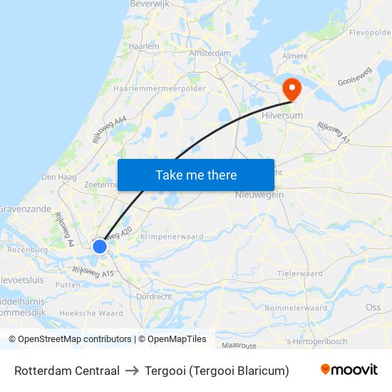 Rotterdam Centraal to Tergooi (Tergooi Blaricum) map