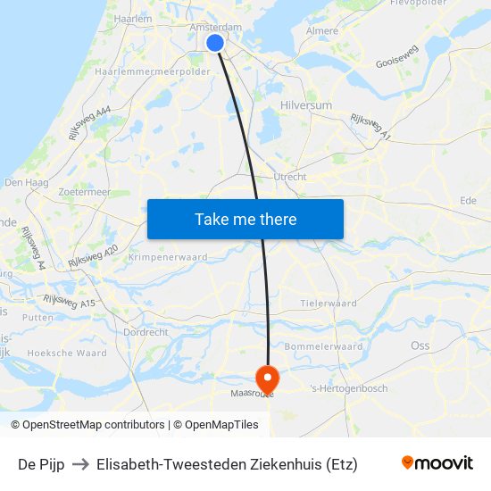 De Pijp to Elisabeth-Tweesteden Ziekenhuis (Etz) map