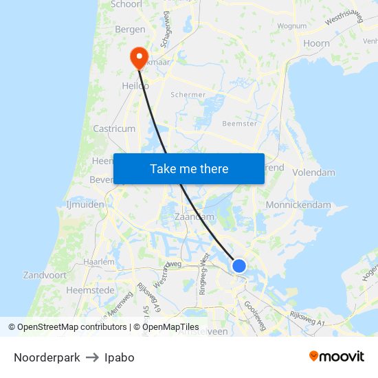 Noorderpark to Ipabo map