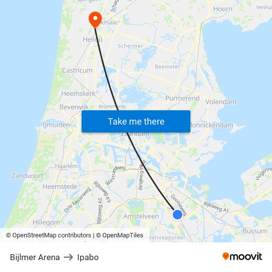 Bijlmer Arena to Ipabo map