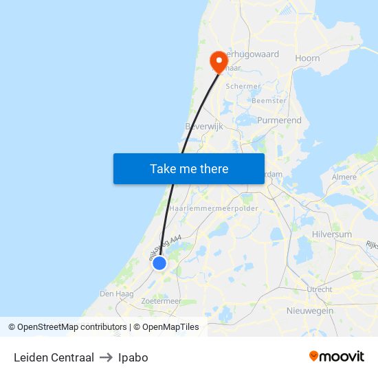 Leiden Centraal to Ipabo map