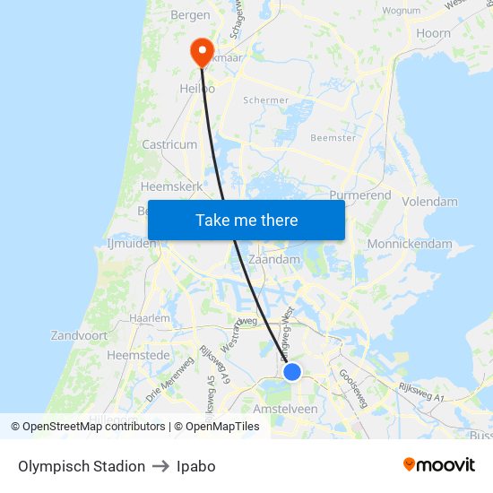 Olympisch Stadion to Ipabo map