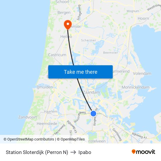 Station Sloterdijk (Perron N) to Ipabo map