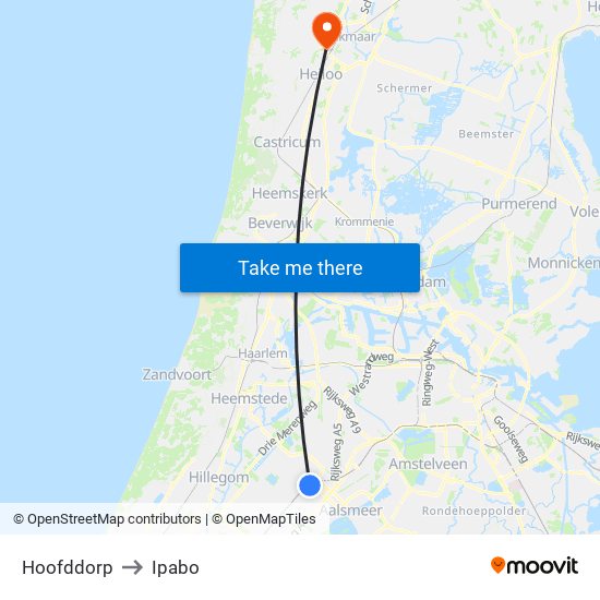 Hoofddorp to Ipabo map