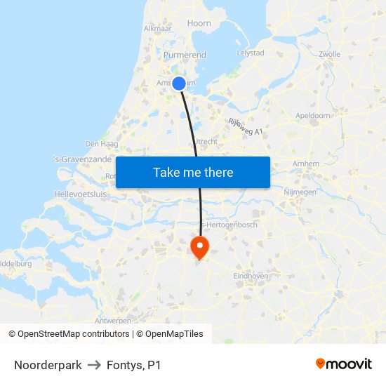 Noorderpark to Fontys, P1 map