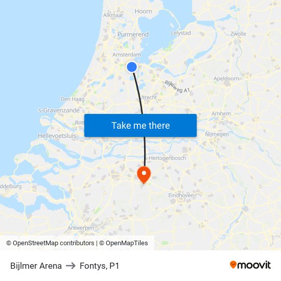 Bijlmer Arena to Fontys, P1 map