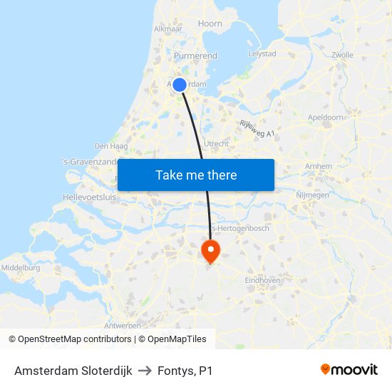 Amsterdam Sloterdijk to Fontys, P1 map