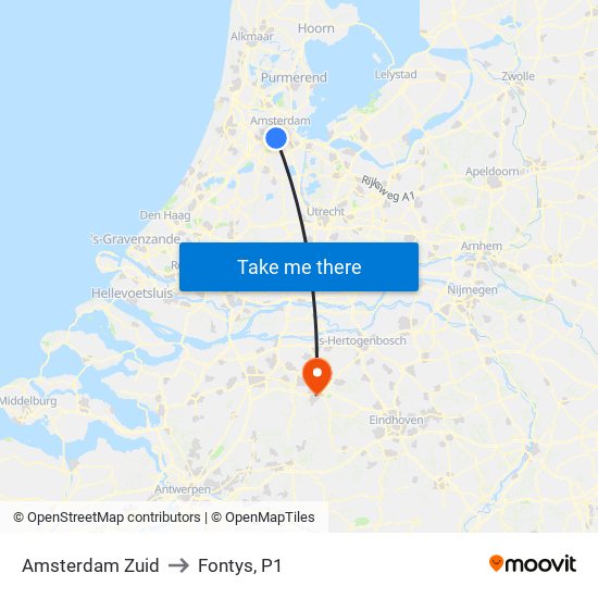 Amsterdam Zuid to Fontys, P1 map