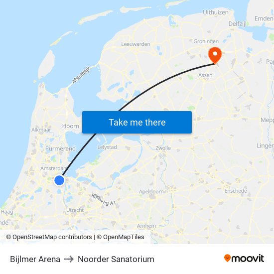 Bijlmer Arena to Noorder Sanatorium map