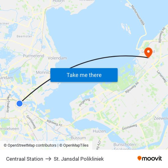 Centraal Station to St. Jansdal Polikliniek map