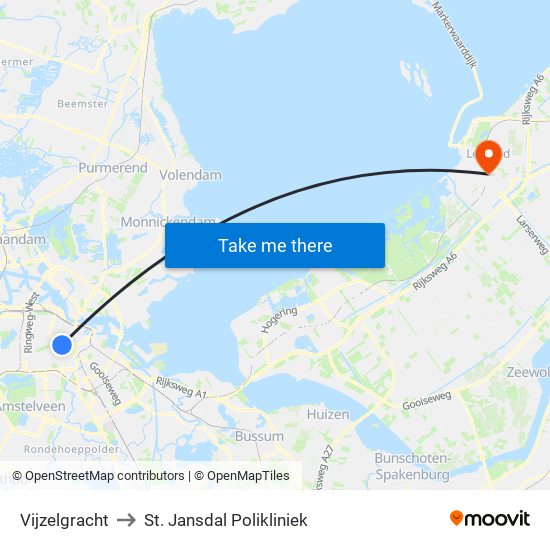 Vijzelgracht to St. Jansdal Polikliniek map