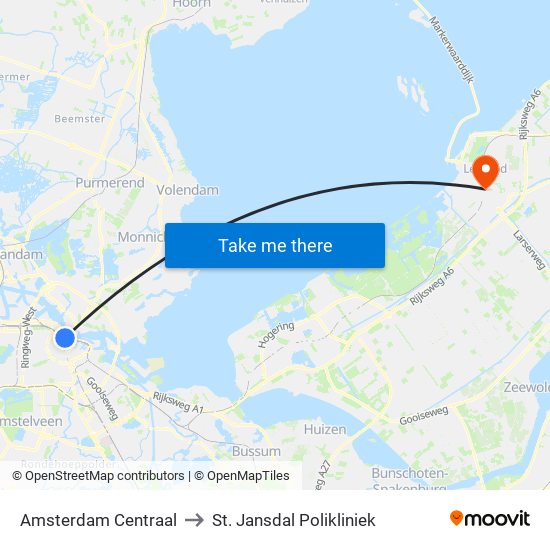 Amsterdam Centraal to St. Jansdal Polikliniek map