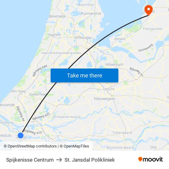 Spijkenisse Centrum to St. Jansdal Polikliniek map