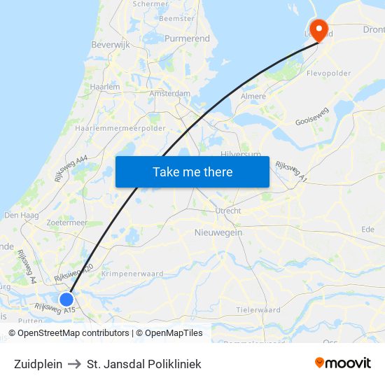 Zuidplein to St. Jansdal Polikliniek map