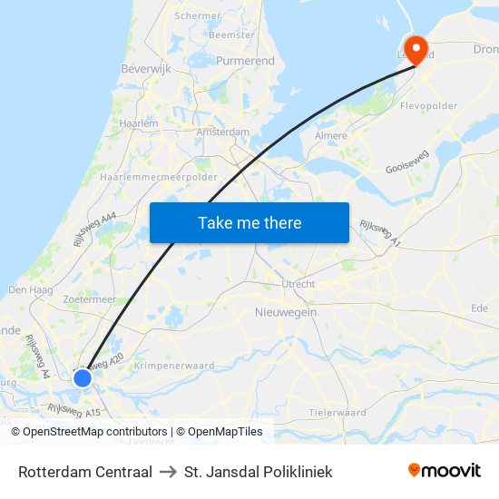 Rotterdam Centraal to St. Jansdal Polikliniek map