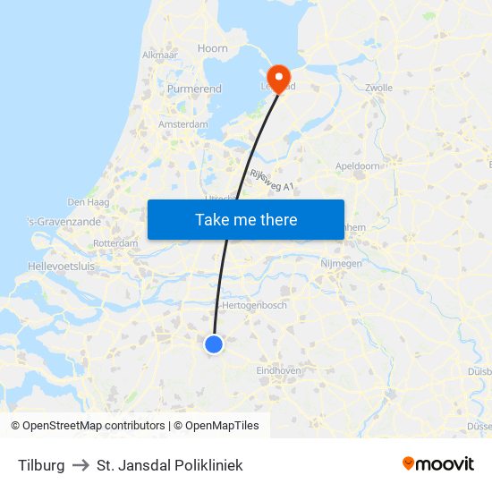 Tilburg to St. Jansdal Polikliniek map