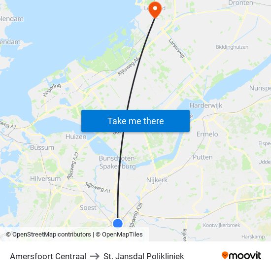 Amersfoort Centraal to St. Jansdal Polikliniek map