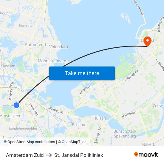 Amsterdam Zuid to St. Jansdal Polikliniek map