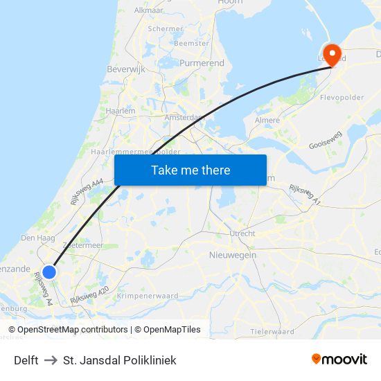 Delft to St. Jansdal Polikliniek map