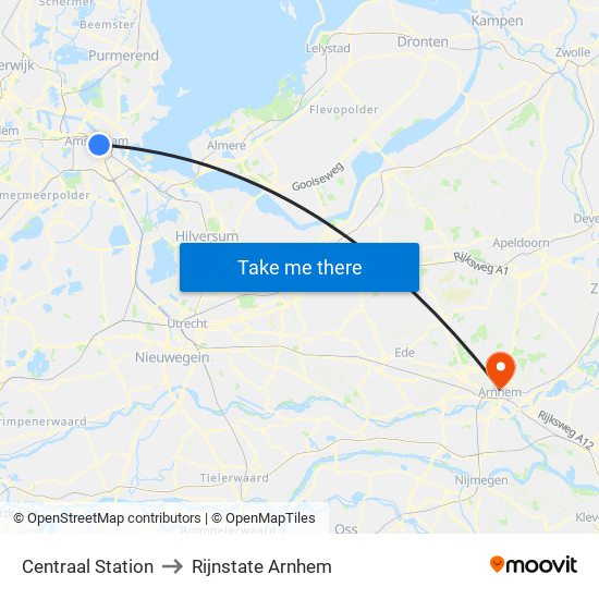 Centraal Station to Rijnstate Arnhem map