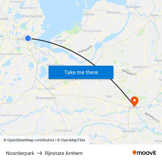 Noorderpark to Rijnstate Arnhem map