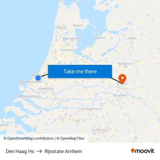Den Haag Hs to Rijnstate Arnhem map
