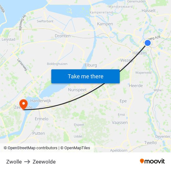 Zwolle to Zeewolde map