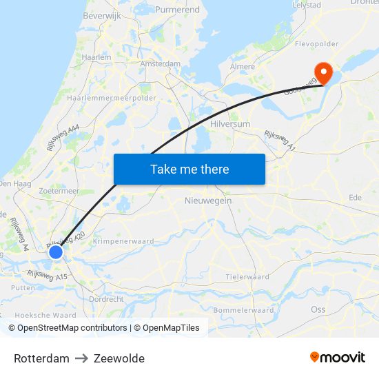 Rotterdam to Zeewolde map