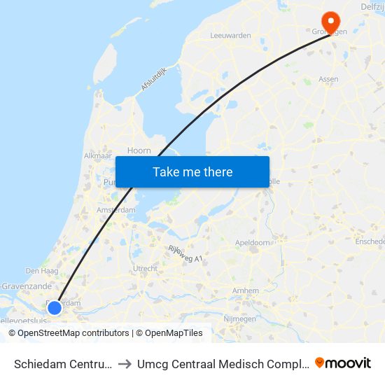 Schiedam Centrum to Umcg Centraal Medisch Complex map