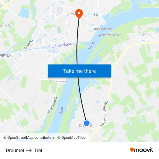 Dreumel to Tiel map