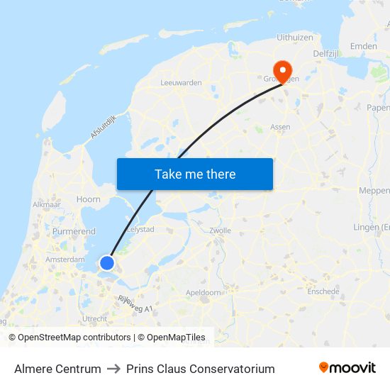 Almere Centrum to Prins Claus Conservatorium map