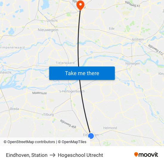 Eindhoven, Station to Hogeschool Utrecht map