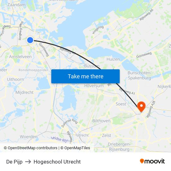 De Pijp to Hogeschool Utrecht map