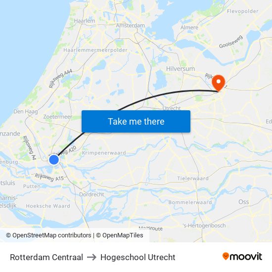 Rotterdam Centraal to Hogeschool Utrecht map