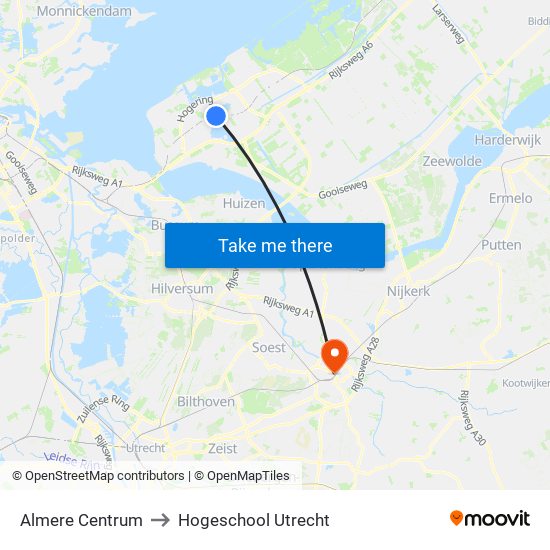 Almere Centrum to Hogeschool Utrecht map