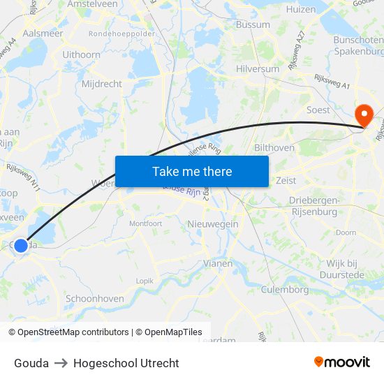 Gouda to Hogeschool Utrecht map